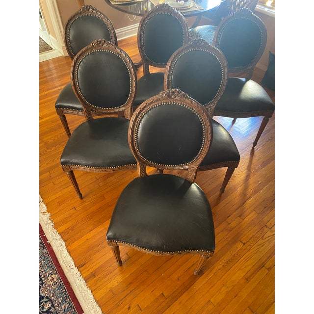 Wood Vintage Oval Medallion Dining Room Chairs Louis XVI Set of 6 For Sale - Image 7 of 13