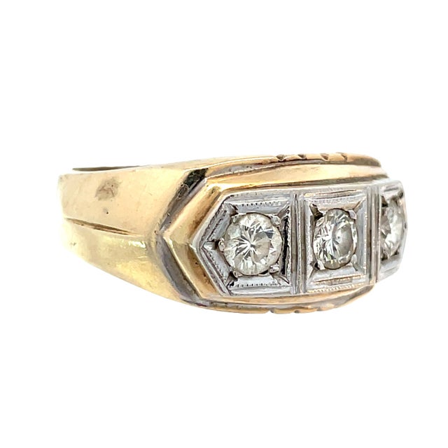 Gold 14k Yellow & White Gold Three-Stone Diamond Ring, Size 6.5 For Sale - Image 8 of 10