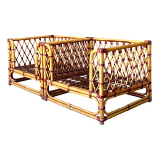 Vintage Wrapped Rattan Lounge Chairs - A Pair For Sale