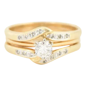 Diamond Solitaire Yellow Gold Engagement Ring and Cage Band Set size 5.25 - 2 Pieces