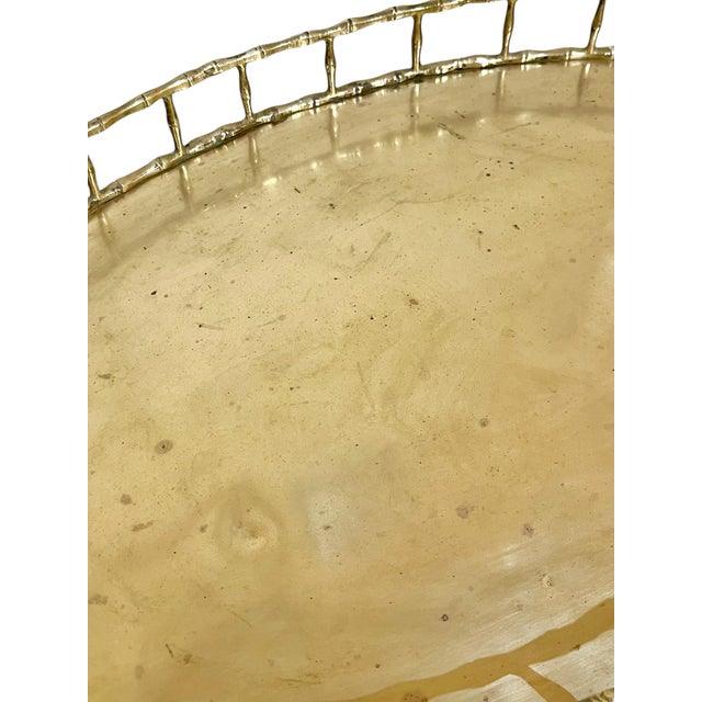 Metal Vintage Hollywood Regency Faux Bamboo Brass Tray Table For Sale - Image 7 of 18