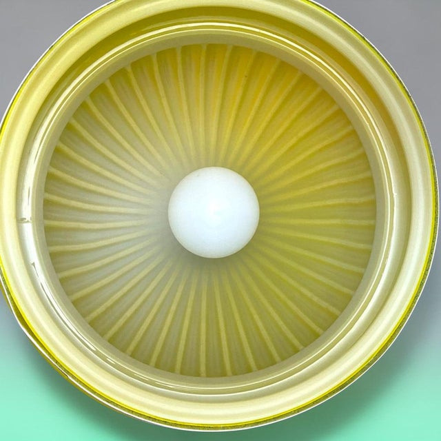 Large Space Age Yellow Opaline Ribbed Glass Dome Hanging Light, 1970s For Sale - Image 9 of 13