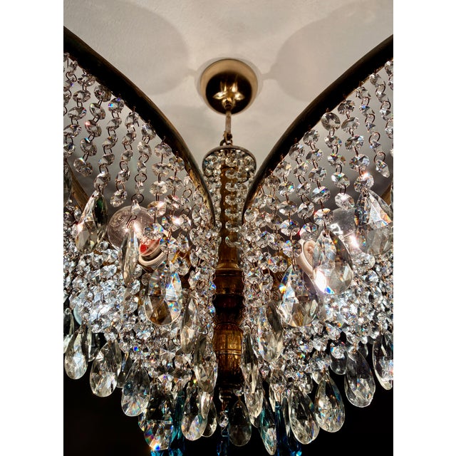Mid-Century Modern 1960s Mid-Century Modern Crystal Chandelier With Aqua Blue Drops - Solid Brass Leaf Design Lighting - Rewired & Working⁠ For Sale - Image 3 of 18