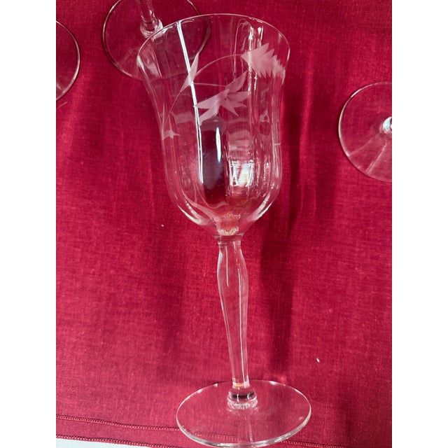 Transparent 1950s Crystal Etched Wine Glasses - Set of 8 For Sale - Image 8 of 8