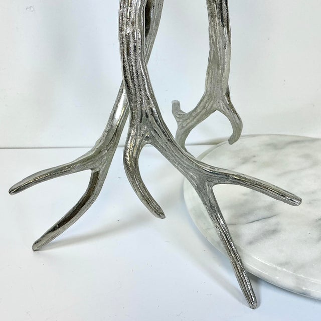 Vintage Hollywood Regency Silver Plated Antlers and Marble Buffet Tiered Serving Platters.. For Sale - Image 15 of 15