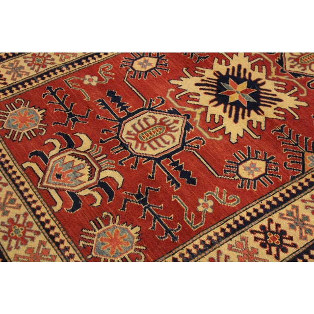 Rustic Super Kazak Rust/Beige Wool Rug - 4'0'' X 6'2'' For Sale - Image 4 of 10