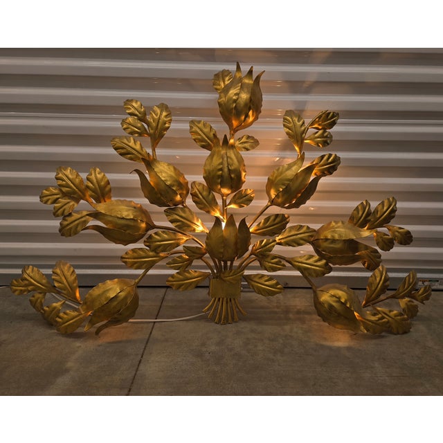 Metal Vintage Hans Kogl Hollywood Regency Gold Leaf Wall Sconce For Sale - Image 7 of 7