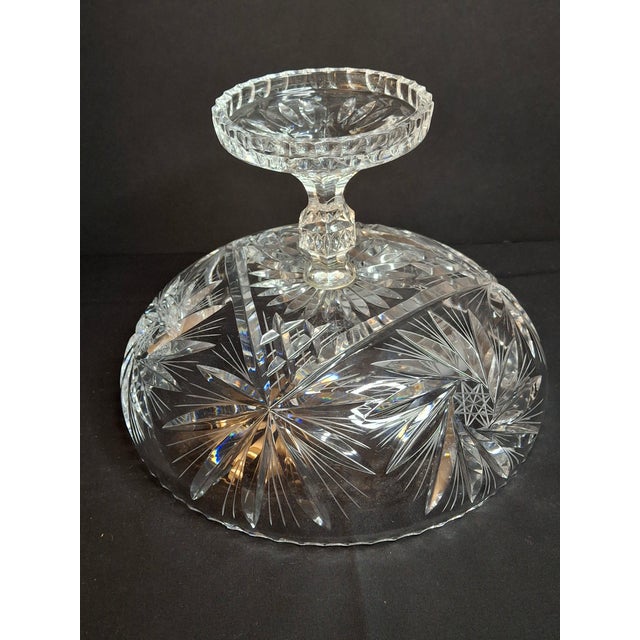 Transparent Antique Abp Cut Glass Pedestal Bowl Large 10.75 Centerpiece Compote Pinwheel Hobstar For Sale - Image 8 of 13