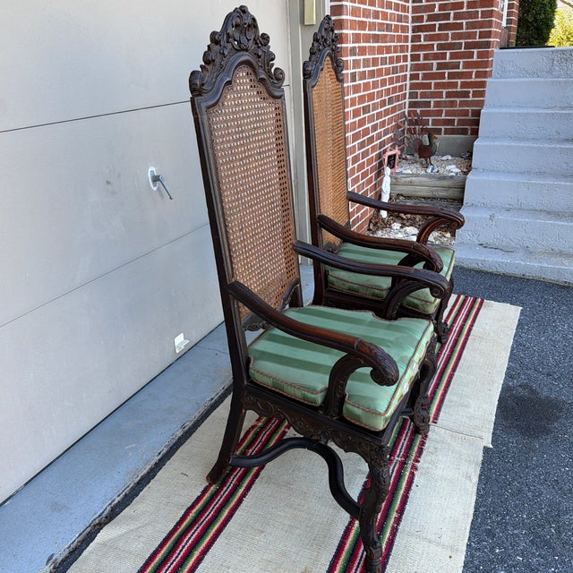 Antique Pair of Flemish Heavily Carved Ebonized Armchairs, Circa Mid-19th Century For Sale - Image 11 of 12