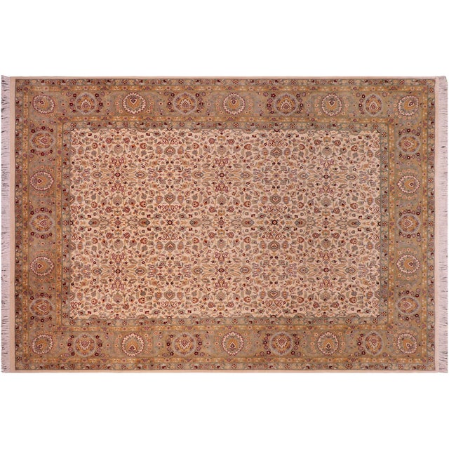 Ivory Traditional 1990's Floral Pak-Persian Ivory/Green Wool Rug - 7'11'' X 10'1'' For Sale - Image 8 of 9