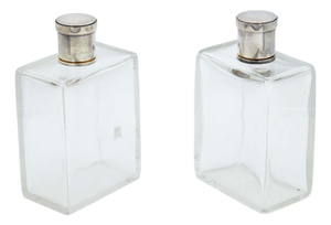 Glass Bottles with Silver Screw Caps, Set of 2
