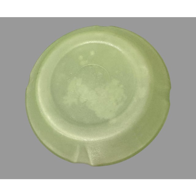 Vintage Uranium Vaseline Art Glass Covered Powder Jar Dish With 3 Figural Birds For Sale - Image 6 of 7
