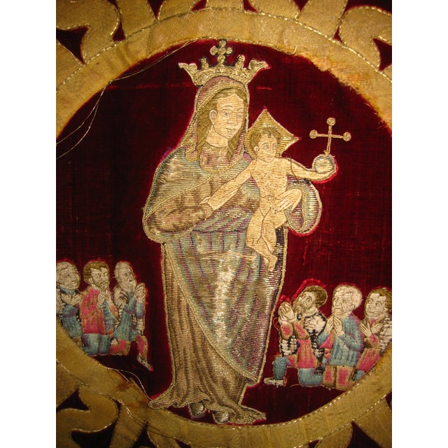 18th Century Spanish Altar Embroidery Ornement of Virgin and Child , 18 Century For Sale - Image 5 of 17