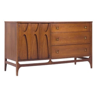 Broyhill Brasilia Mid Century Walnut and Brass Offset Credenza For Sale