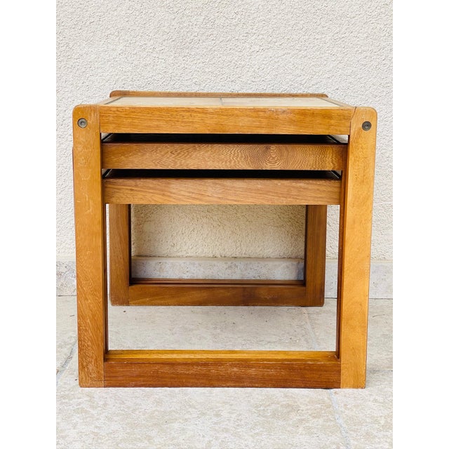 Beige Vintage Nesting Tables in Teak and Earthenware, 1960s, Set of 3 For Sale - Image 8 of 16