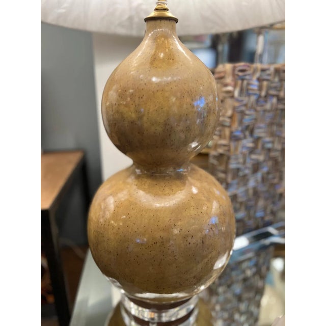 21st Century Glazed Ceramic Double Gourd Lamp + Custom Gathered Pleat For Sale - Image 4 of 7