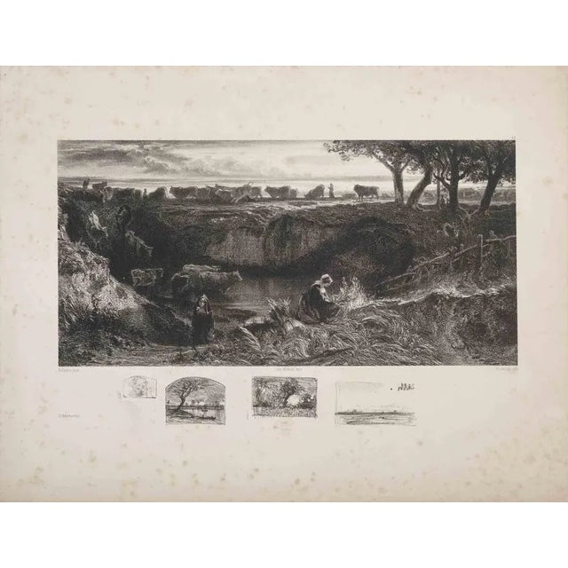 Abstract Composition is an original Lithograph on paper realized After Godefroy Jadin in the Late 19th Century. Good...