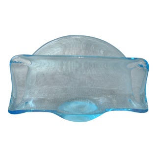 Vintage Folded Blue Art Glass Napkin Holder For Sale