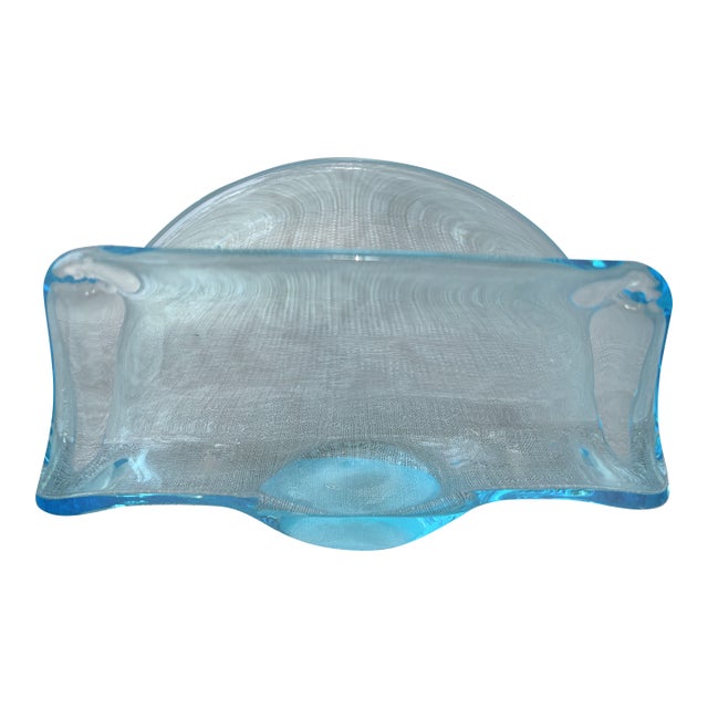 Vintage Folded Blue Art Glass Napkin Holder For Sale