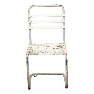 Children's Chair with Galvanized Tubular Steel Frame and White-Painted Wooden Slats, 1930s For Sale
