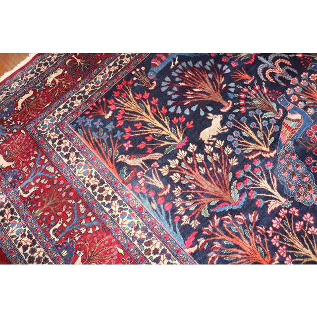 Early 20th Century Zabihi Collection Jewel Toned Botanical Persian Meshed Animal Pictorial Rug - 11'7" x 13'10" For Sale - Image 11 of 12