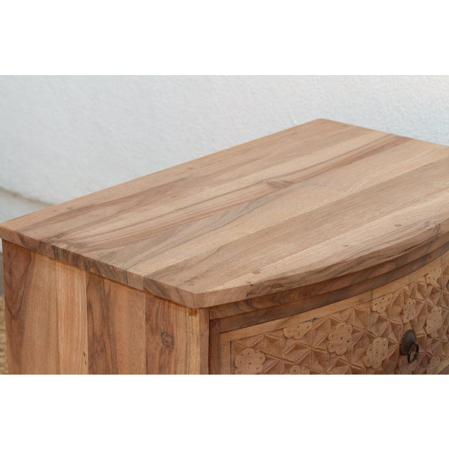Tan Set of 2, Reclaimed Wood Bow Front Carved Bedside Dressers For Sale - Image 8 of 11