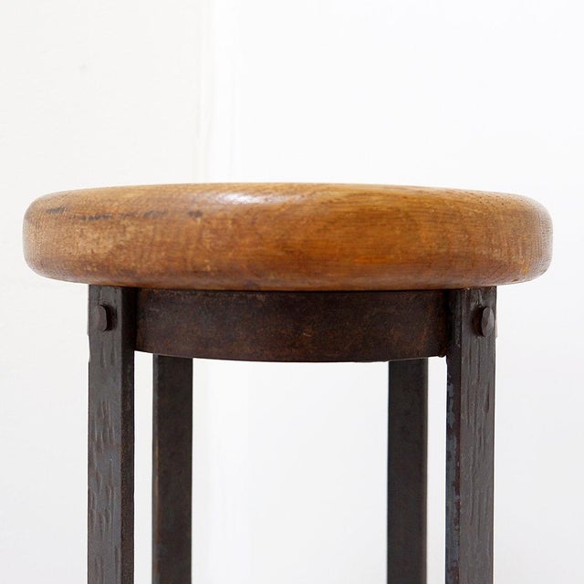 Brutalist Bar Stools in Oak and Wrought Iron, 1960s, Set of 2 For Sale - Image 11 of 14