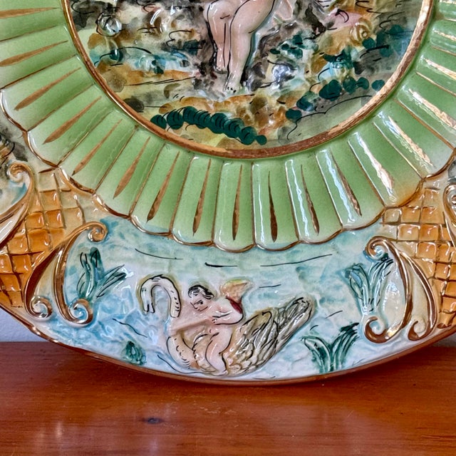 Ceramic Mid 20th Century Hand Painted Capodimonte Decorative Plate Wall Decor For Sale - Image 7 of 11