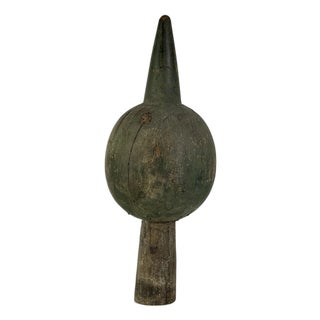 Vintage Wood Green Painted Finial-Like Objet D'Art, Home Accent For Sale