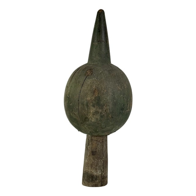 Vintage Wood Green Painted Finial-Like Objet D'Art, Home Accent For Sale
