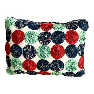 Vintage Yo- Yo Quilted Accent Pillow 13” X 9.5” For Sale
