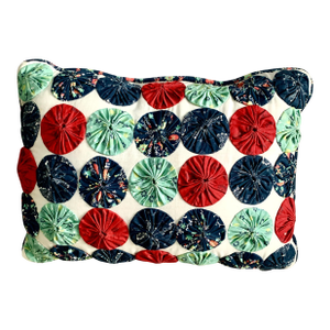Vintage Yo- Yo Quilted Accent Pillow 13” X 9.5”