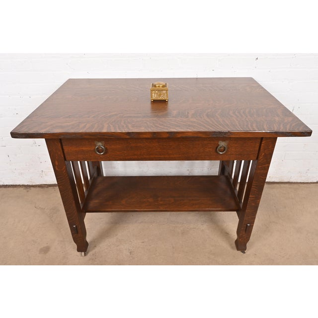 Tiffany Studios New York Pine Needle Bronze Doré and Favrile Slag Glass Inkwell For Sale - Image 11 of 12