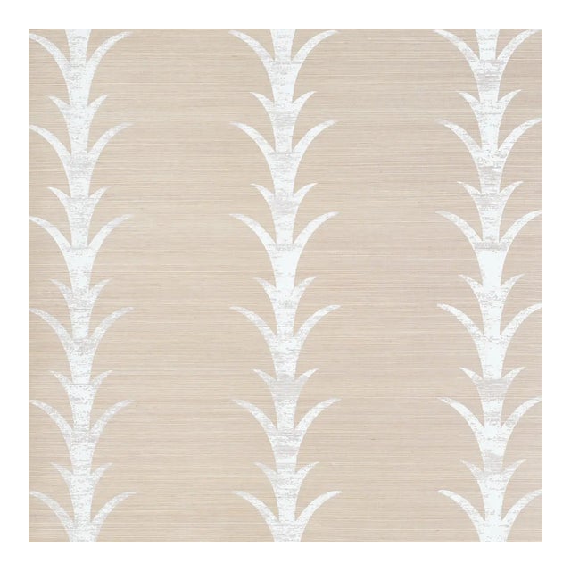 Schumacher X Celerie Kemble Acanthus Stripe Sisal Wallpaper in Fog & Chalk For Sale