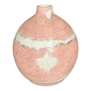 Terracotta Rounded Decorative Pink & Ivory Vessel For Sale