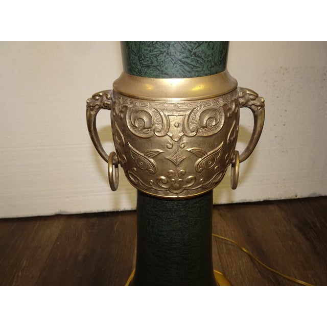 1960s Neoclassical Style Tole and Brass Table Lamp Asian Influence For Sale - Image 14 of 16
