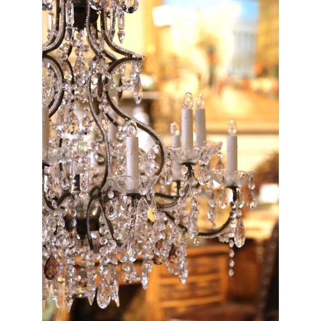 Late 19th Century 19th Century Italian Crystal and Patinated Iron 12-Light Chandelier For Sale - Image 5 of 10