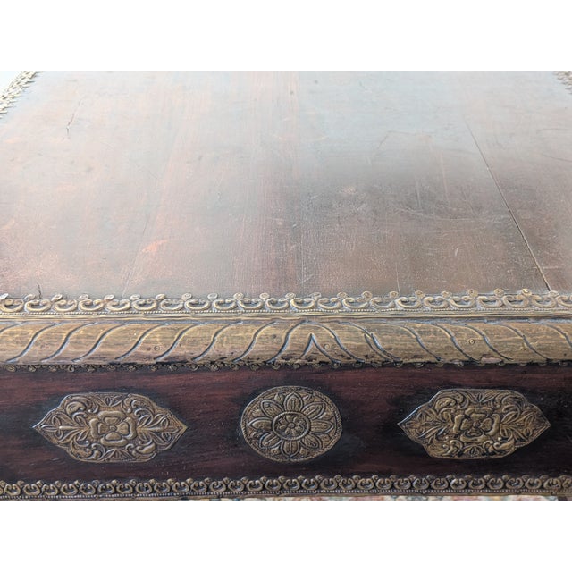 Wood Vintage Mid-Century South Asian Hand Carved Wood and Brass Desk For Sale - Image 7 of 11
