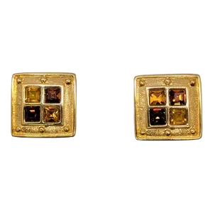 Vintage Signed Napier Book Piece Faux-Citrine & Topaz Pierced Earrings, 1992-2 Pieces