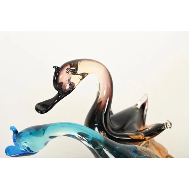 Vintage Sommerso Blown Glass Swan Sculpture by Seguso Vetri d'Arte, Italy, 1960s For Sale - Image 4 of 13