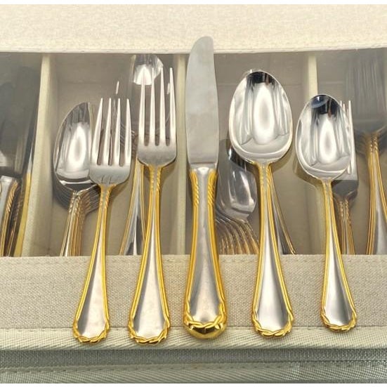Wonderful estate find of 16 place settings. Vintage luxury flatware from Yamazaki (Japan) in the gold accent "Tasha"...