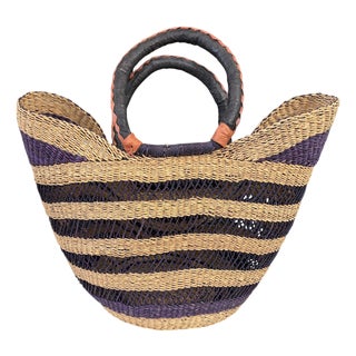 Large African Ghanian Bolga Basket 19" H by 19" W For Sale