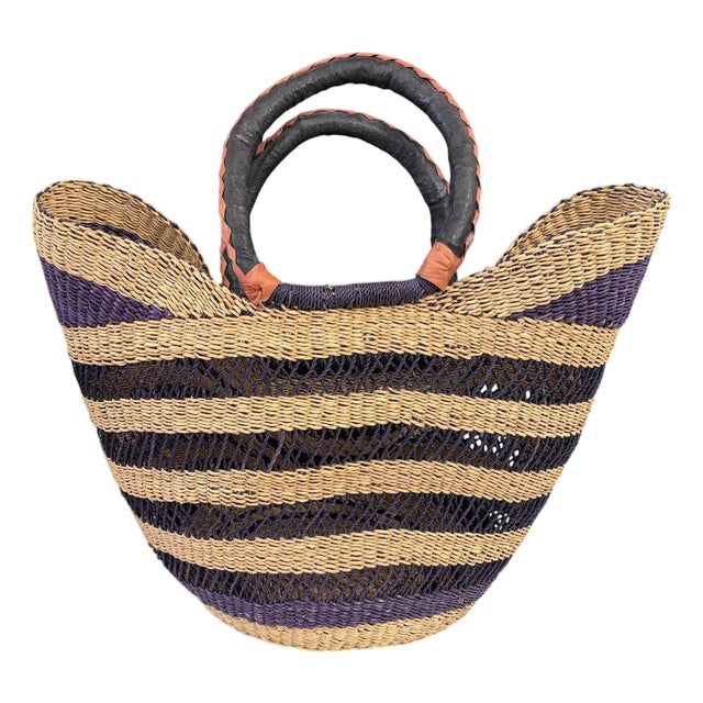 Large African Ghanian Bolga Basket 19" H by 19" W For Sale