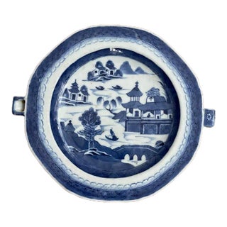 19th Century Chinese Export Blue Canton Warming Dish For Sale