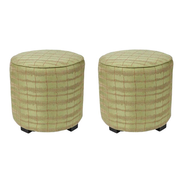 Pair of Vintage Art Deco Style Green Moroccan Upholstered Stools For Sale