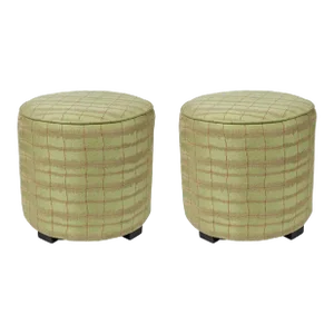 Pair of Vintage Art Deco Style Green Moroccan Upholstered Stools