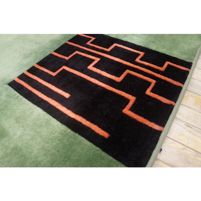 1920s Green Abstract Minimalist Antique Chinese Art Deco Rug 8'10'' X 11'7' Handknotted Wool Carpet For Sale - Image 4 of 7