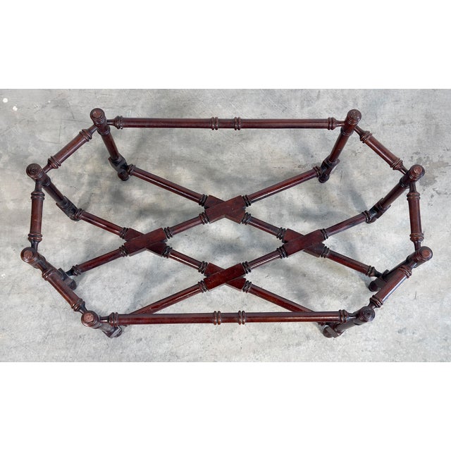 Baker Furniture Company Hammary Mahogany Faux Bamboo Coffee Table With Scalloped Glass Top For Sale - Image 4 of 12
