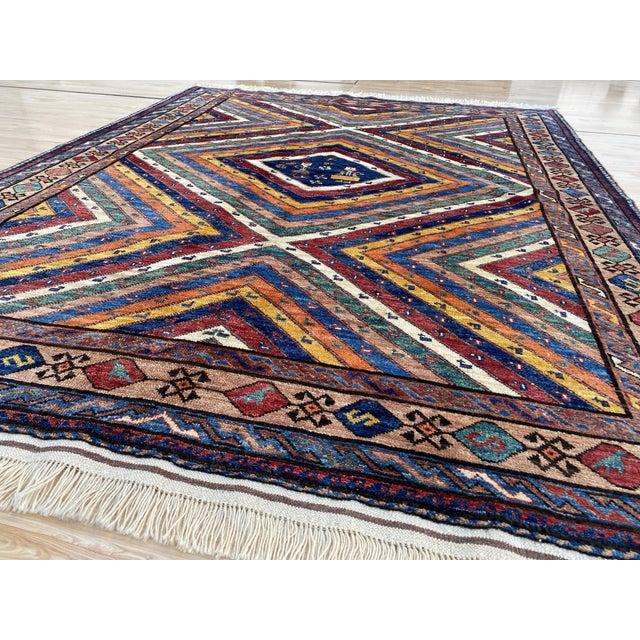 Fine Afghan Kazak Style Rainbow Sunburst Wool Rug 5x7 For Sale - Image 10 of 13
