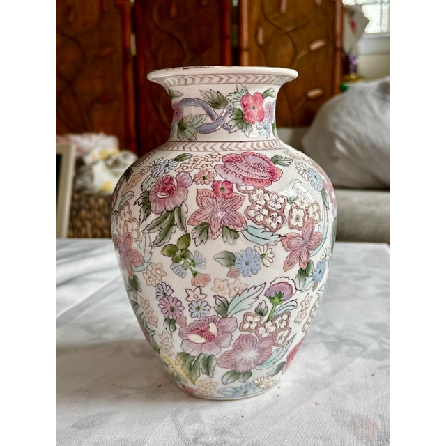 Chinoiserie Vintage Chinese Floral Porcelain Vase For Sale - Image 3 of 10